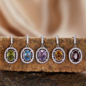 S925 Sterling Silver 18K Gold Natural Amethyst and Citrine Stud Earrings